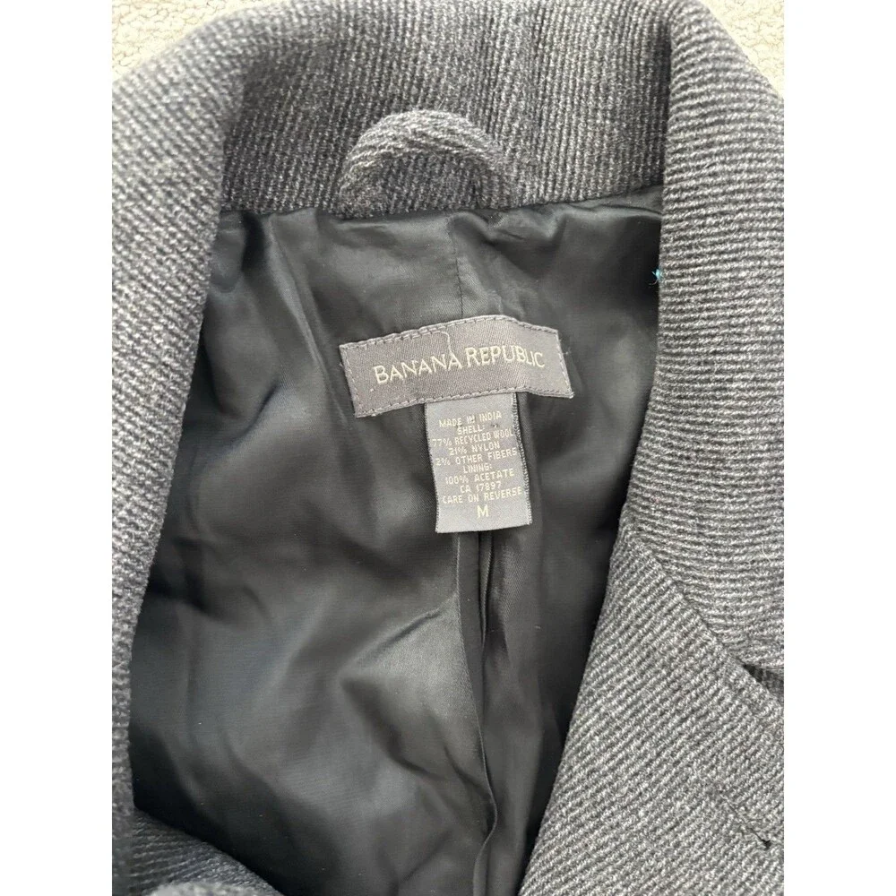 Vintage Y2K Banana Republic Pea Coat Jacket Men’s Medium Gray‎ Wool Blend